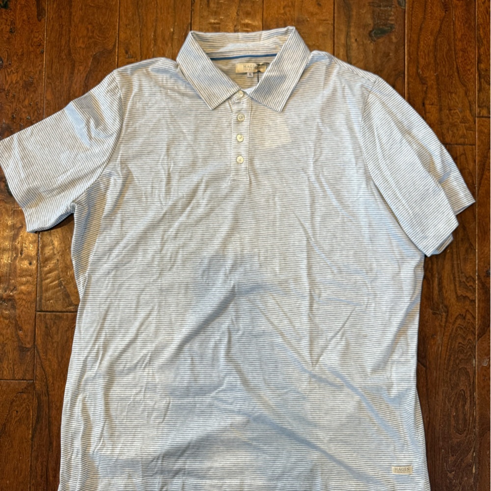 NWT Hagen Carmel Polo Collared Shirt Men XL Gray Striped Short Sleeve